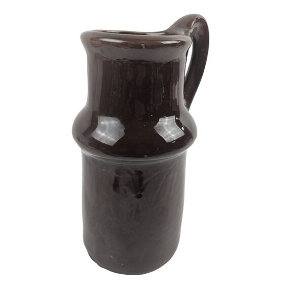 Vintage Dark Brown Ceramic Pitcher Handcrafted Pottery Jug 9.5 in Tall Glossy - Picture 4 of 8